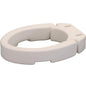 Hinged toilet seat riser from Nova Ortho-Med, INC. designed for comfort and support on standard toilet seats, shown with open lid.