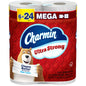 Charmin Ultra Strong Toilet Paper on 6 Mega Rolls, 24 Regular Rolls, soft and durable bathroom tissue from Pasteur Pharmacy.