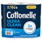 Cottonelle Ultra Clean toilet paper in 4 mega rolls, soft and strong bathroom tissue from Pasteur Pharmacy.