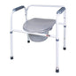 Carex bedside steel commode in metallic finish with armrests and adjustable height for convenient bedside bathroom use.