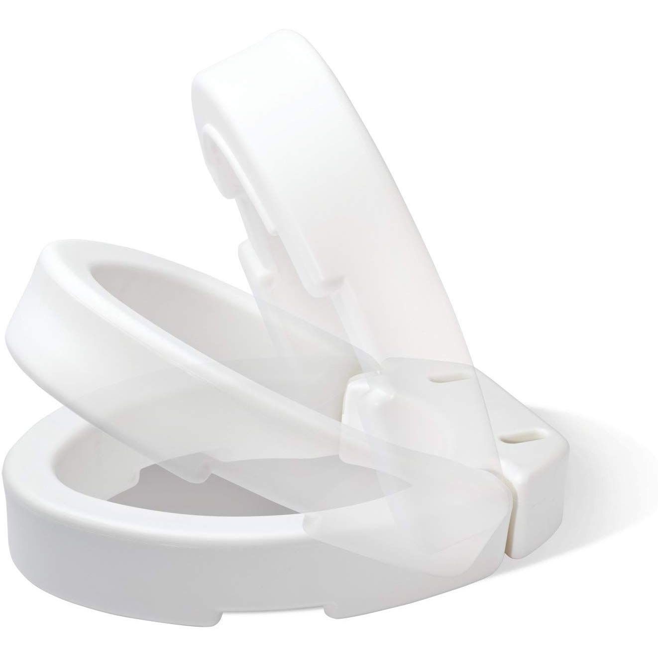 Toilet seat elevator by Pasteur Pharmacy, lightweight plastic seat riser for improved comfort and accessibility in toilets.