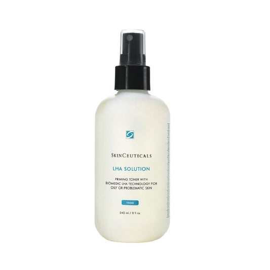 Skinceuticals LHA Solution toner in a 8oz / 240ml bottle, designed to exfoliate and clarify skin.