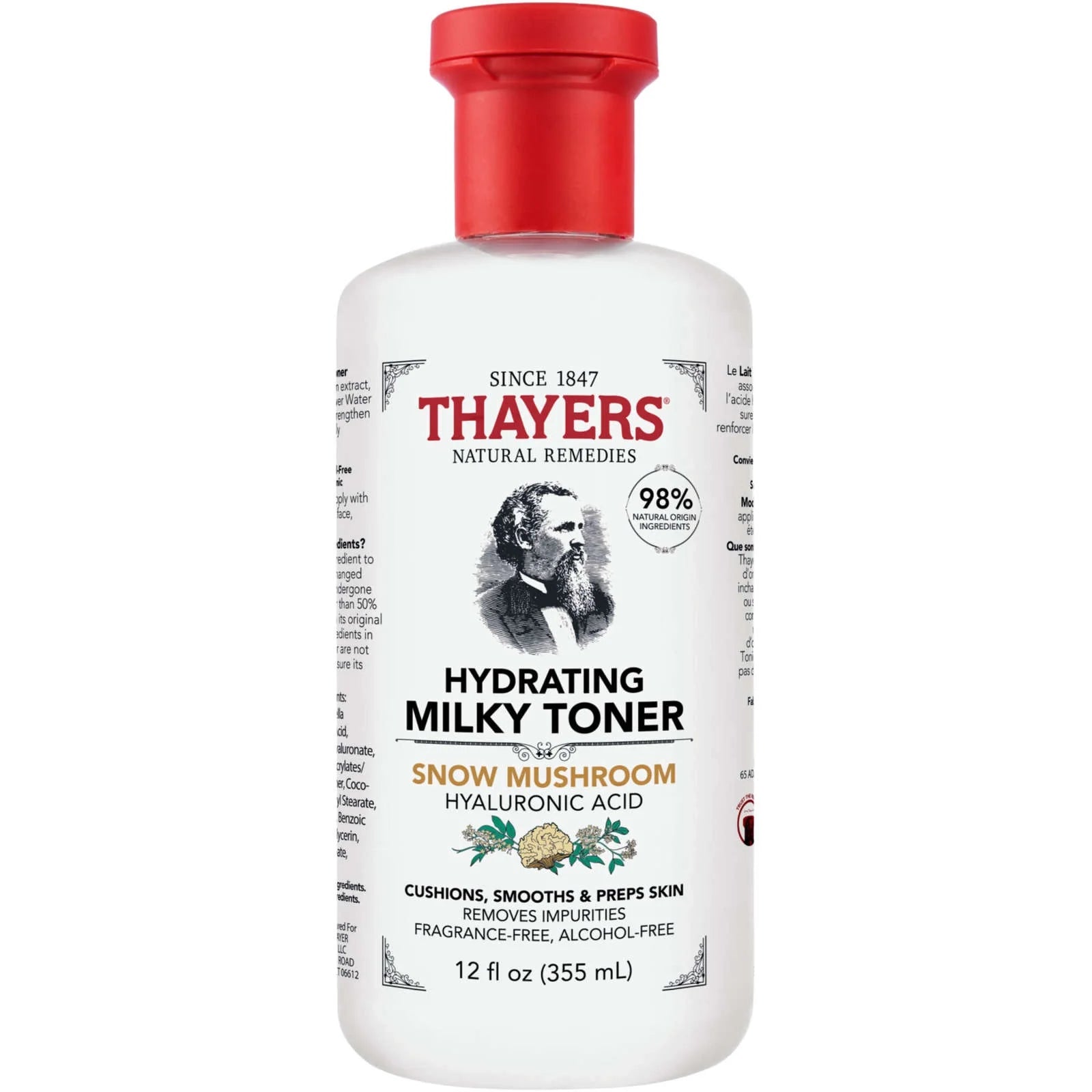 Thayer's Hydrating Milky Toner in 12oz bottle, gentle skin toner with nourishing ingredients, from Pasteur Pharmacy.