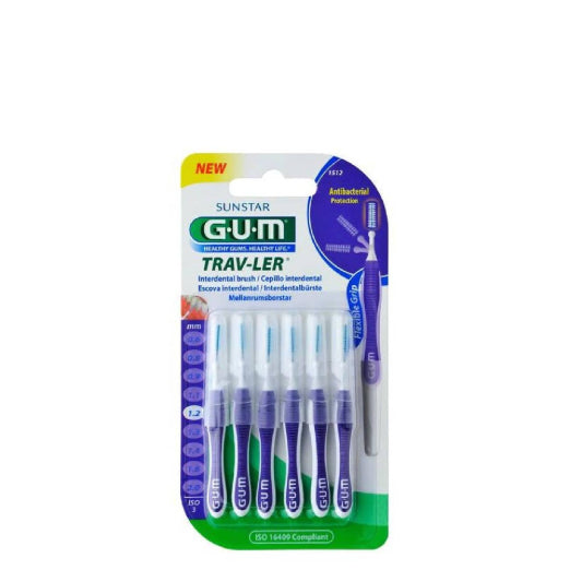 Gum Trav-Ler toothbrush heads by Pasteur Pharmacy, fine cylindrical size 3, 1.2mm, set of 6 replacement brush heads.