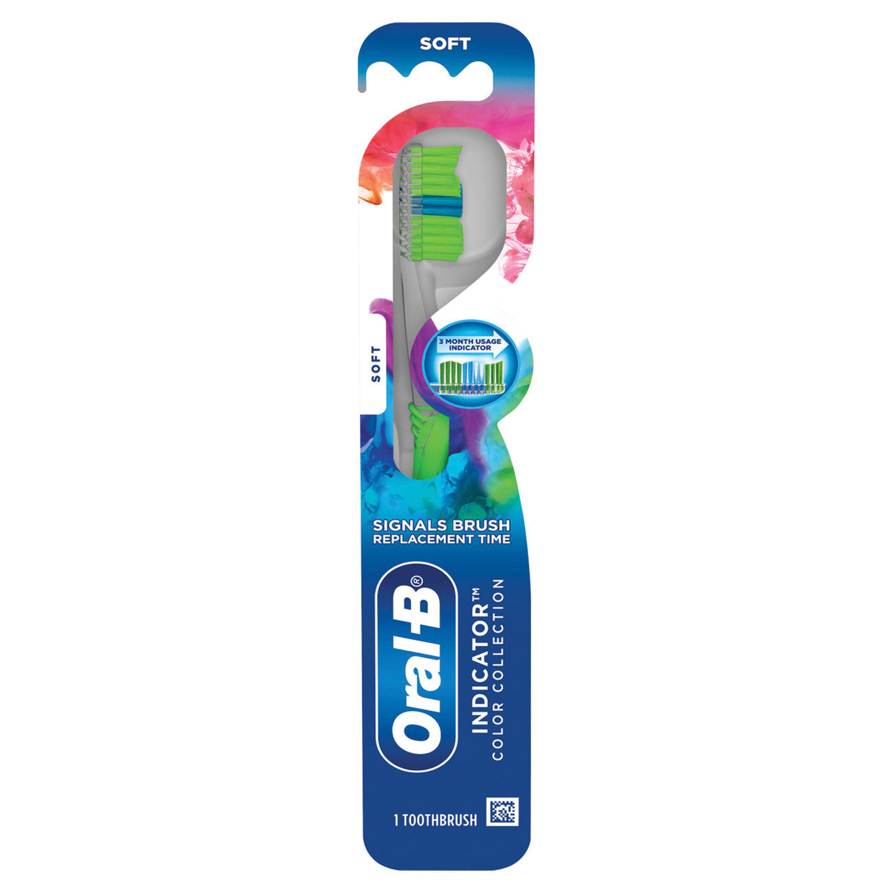 Oral-B Indicator Medium Toothbrush by Pasteur Pharmacy, showing a close-up of the toothbrush with a white handle and bristles