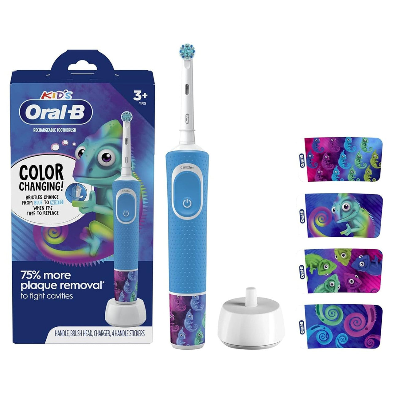 Oral-B Kids electric toothbrush with sensitive brush head and timer, designed for gentle children's dental cleaning.