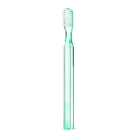 Supersmile New Generation toothbrush with green handle, patented 45° angle soft bristles, designed for gentle, effective cleaning.