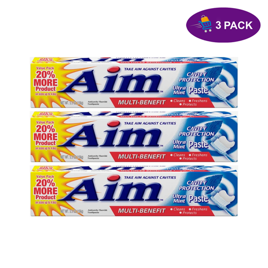 Aim Cavity Protection Anticavity Fluoride Toothpaste by Pasteur Pharmacy, Ultra Mint flavor, 55 oz tube with mint flavor and cavity protection.