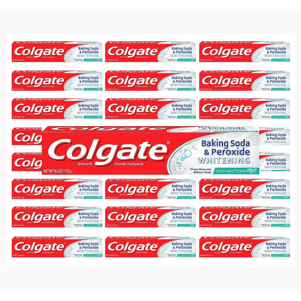 Colgate Gel Anticavity Fluoride toothpaste with baking soda peroxide and Frosty Mint stripe, 6 oz tube for cavity protection and whitening