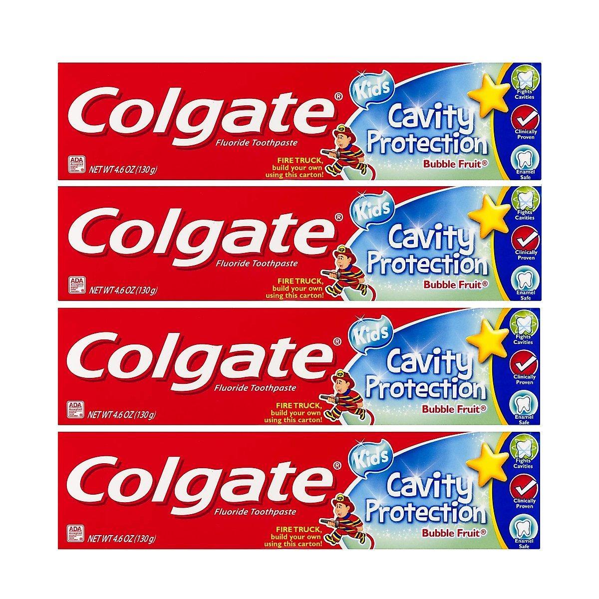 Colgate Kids Toothpaste with fluoride, anti-cavity protection, mild bubble fruit flavor, designed for children, by Pasteur Pharmacy.