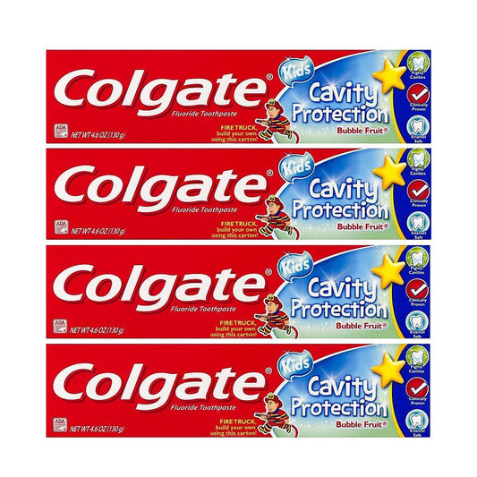 Colgate Kids Toothpaste with fluoride, anti-cavity protection, mild bubble fruit flavor, designed for children, by Pasteur Pharmacy.