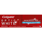 Colgate Optic White toothpaste with anticavity fluoride, enamel whitening, and luminous mint flavor in a tube.