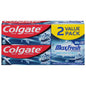 Colgate Cool Mint toothpaste with breath strips in a 2-pack, natural fresh mint flavor, from Pasteur Pharmacy.