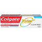 Colgate Total Clean Mint Toothpaste in 3.3 oz tube with antibacterial protection, ideal for travel, displayed with mint flavor packaging.