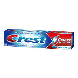 Crest Cavity Protection Toothpaste Gel in Cool Mint flavor, 8.2 oz tube, with a white and blue packaging design.