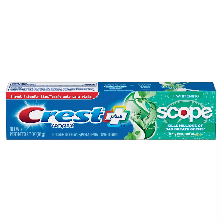 Crest Complete Whitening Toothpaste with Scope Mint in 2.7 oz tube, toothpaste for brightening and freshening breath