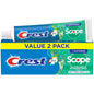 Crest Plus Complete Scope Minty Fresh whitening fluoride toothpaste tube, 5.4 oz, in a value pack with bright packaging.