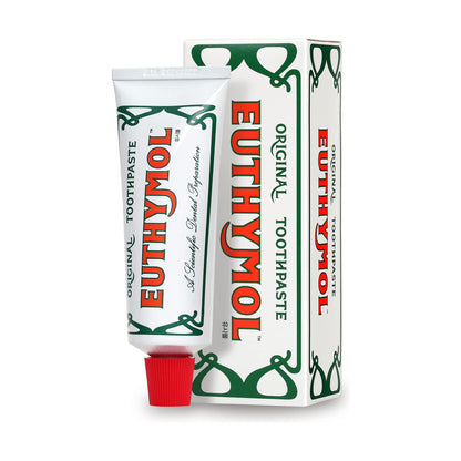 Euthymol Original Toothpaste 75ml by Pasteur Pharmacy shows the tube with distinctive red and white packaging.