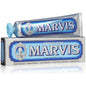 Marvis Aquatic Mint toothpaste in 3.8 oz tube, featuring fresh mint flavor and vibrant packaging.