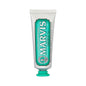 Marvis Classic Strong Mint Travel Size Toothpaste in 1.29 oz tube, featuring fresh mint flavor and bold whitening formula.