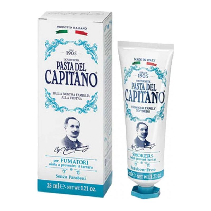 Pasta del Capitano 1905 smokers toothpaste by Pasteur Pharmacy, 25ml tube, with traditional packaging and branding.