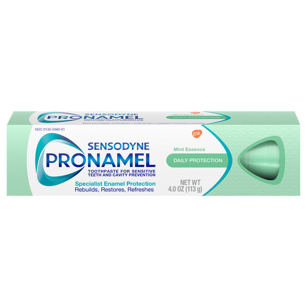 Sensodyne Pronamel Daily Protection Mint Essence toothpaste in 4oz tube, designed for sensitive teeth and enamel protection.