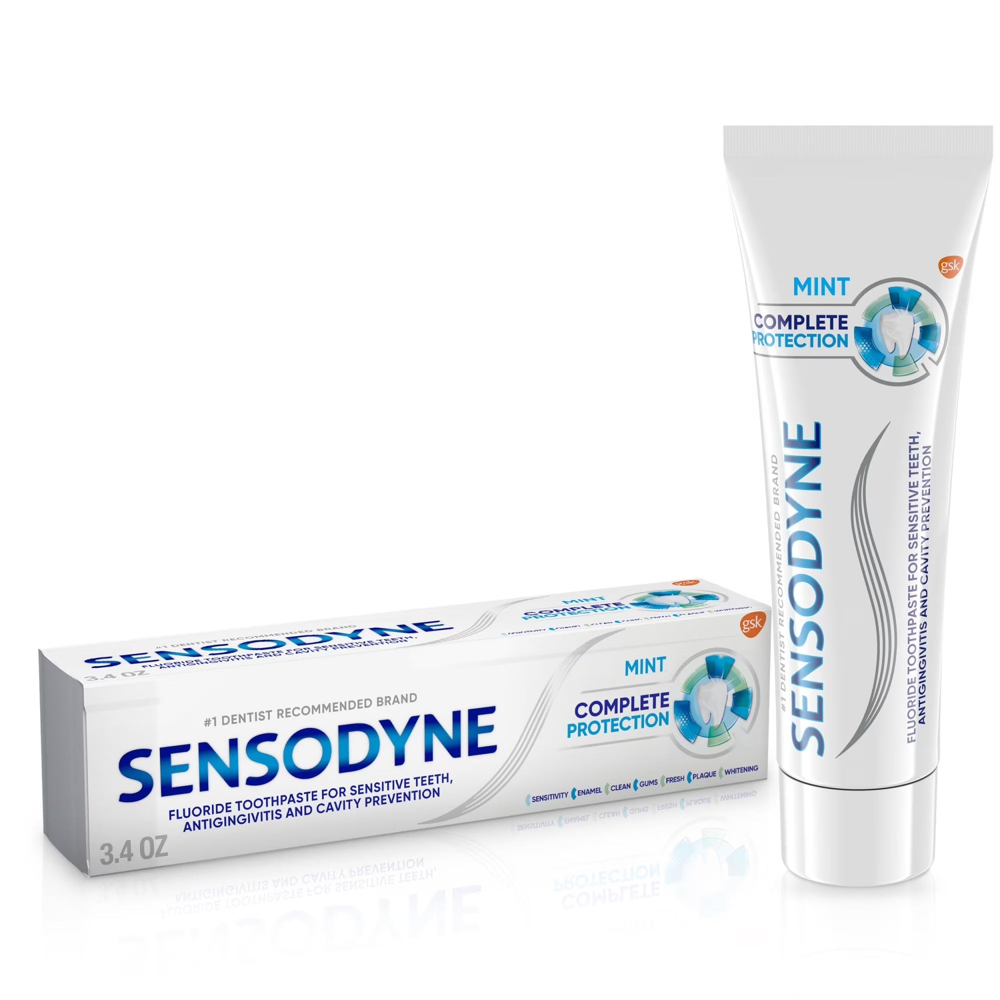 Sensodyne Whitening Sensitive Toothpaste in 4 oz tube, designed for gentle whitening and tooth sensitivity relief.
