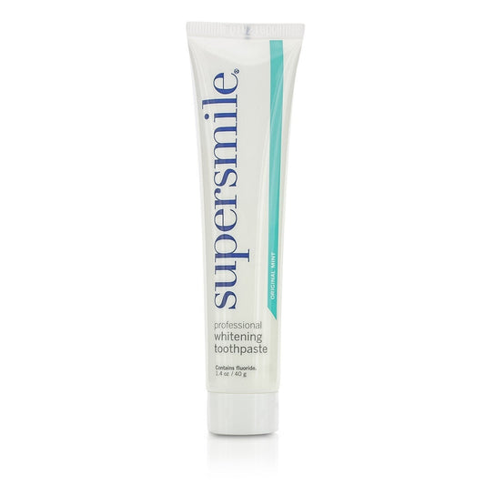 Supersmile Professional Whitening Toothpaste in Original Mint flavor, 1.4 oz tube, featuring a white and blue packaging design.