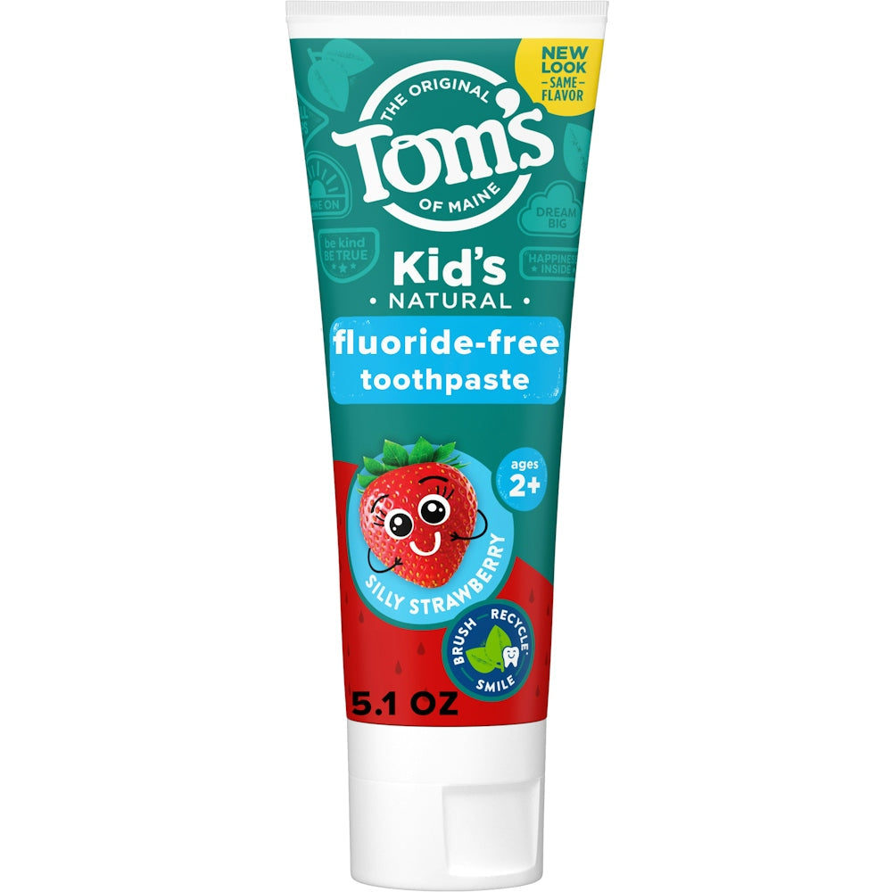 Tom's of Maine Kid's Silly Strawberry fluoride-free toothpaste in 5.1 oz tube, natural toothpaste for children with fruity flavor