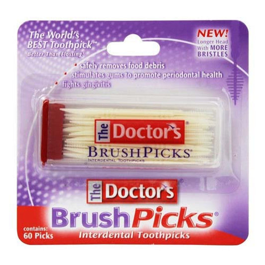 Doctor's The Brushpicks Toothpicks by Pasteur Pharmacy, 60-pack, showing a box of dental toothpicks with individual picks.