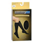 Pair of black Loving Comfort microfiber knee-high stockings with closed toe, compression 10-20mmHg for women, medium size.