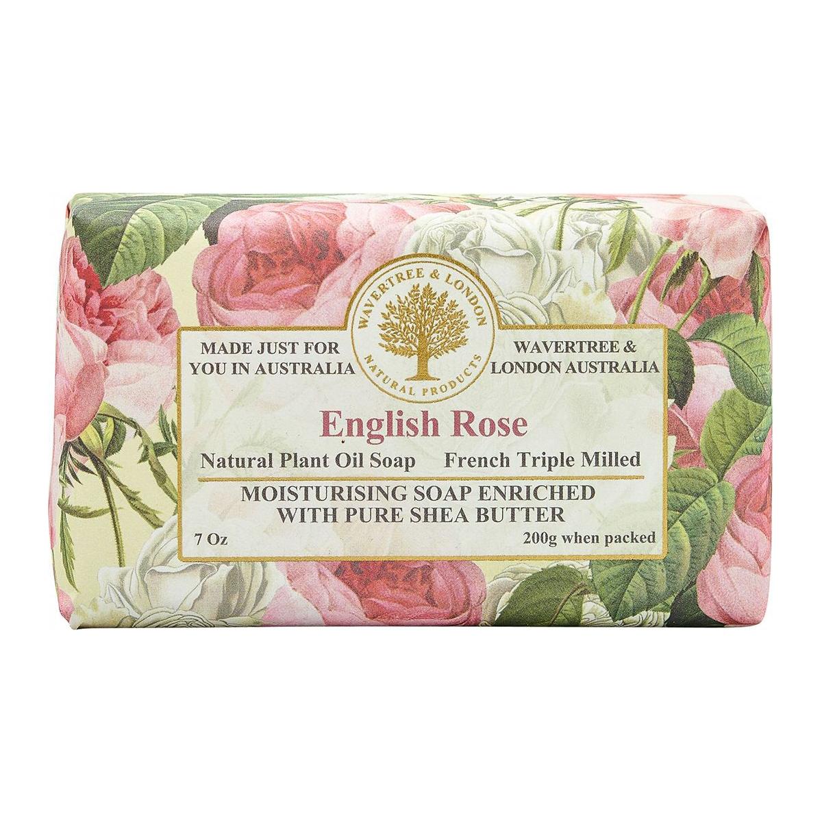 Wavetree & London English Rose French Triple Milled Soap 7oz featuring floral rose scent and elegant packaging.