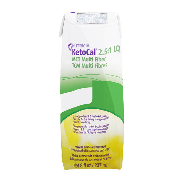 Nutricia North America KetoCal 2.5 Vanilla tube feeding supplement in 8 oz carton, designed for oral and tube feeding nutrition.
