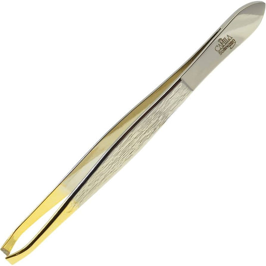Camila Solingen Professional Slant Tip Tweezer, 3.5 inch, with precision slant tip for eyebrow and facial grooming.
