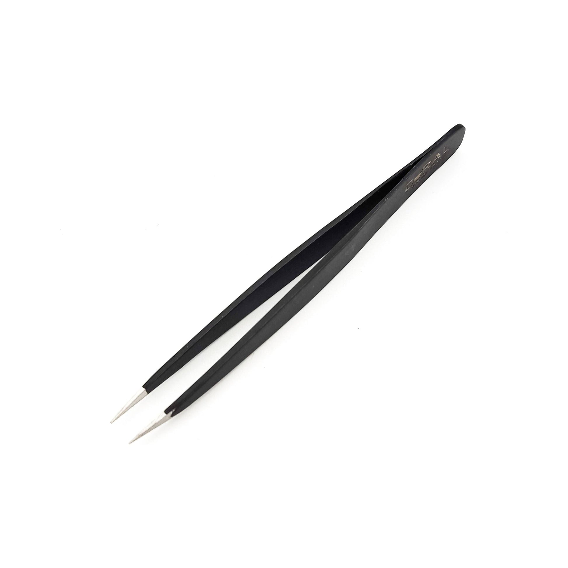 Black Dural Pointed Tweezer from Pasteur Pharmacy with fine, precise tips for detailed grooming or precision tasks.