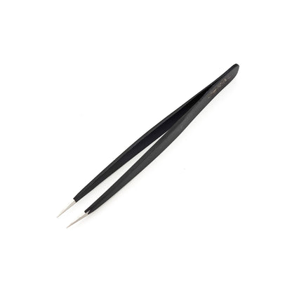 Black Dural Pointed Tweezer from Pasteur Pharmacy with fine, precise tips for detailed grooming or precision tasks.