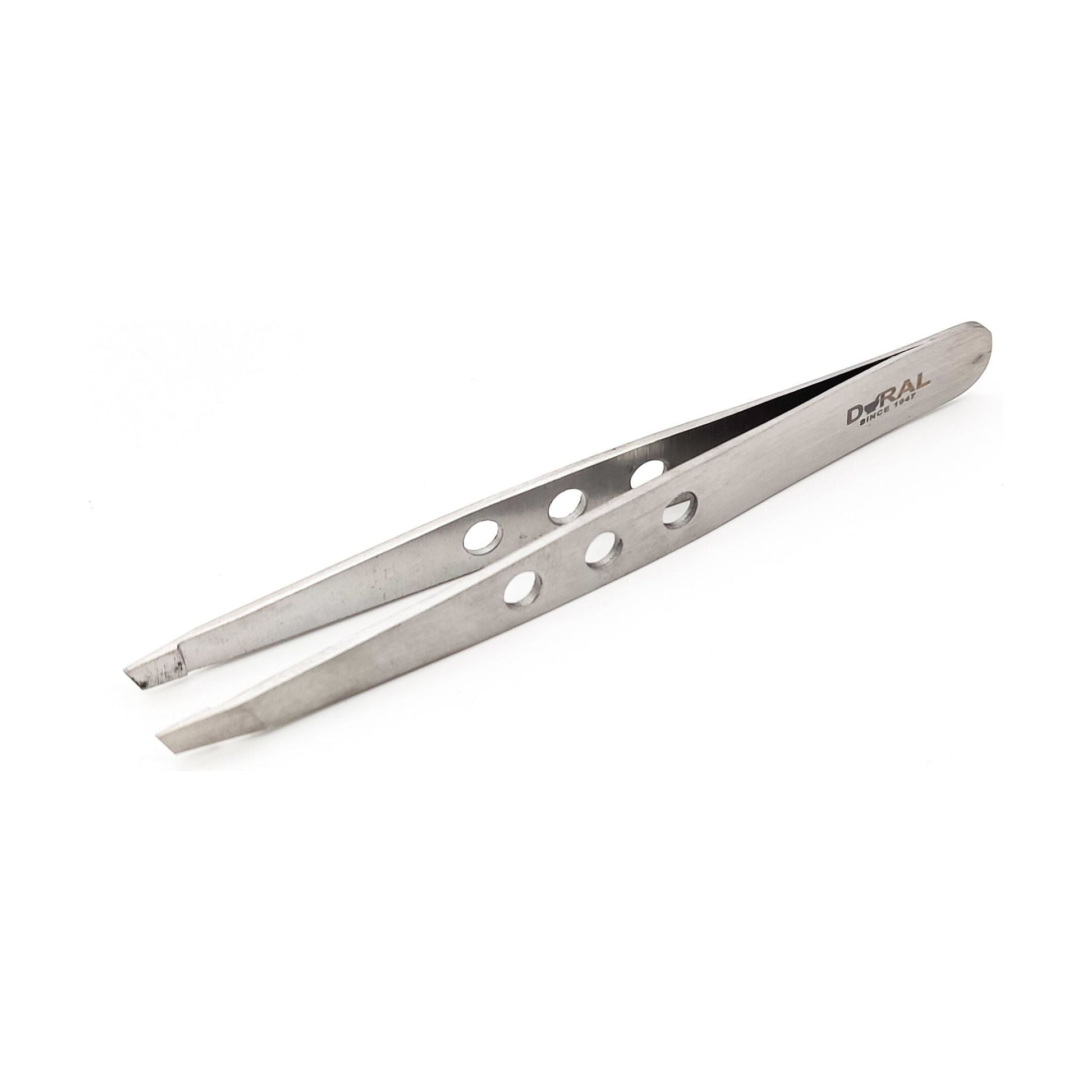 Silver Dural Slant Tweezer by Pasteur Pharmacy, classic teardrop design, precision tip for eyebrow and eyelash grooming.