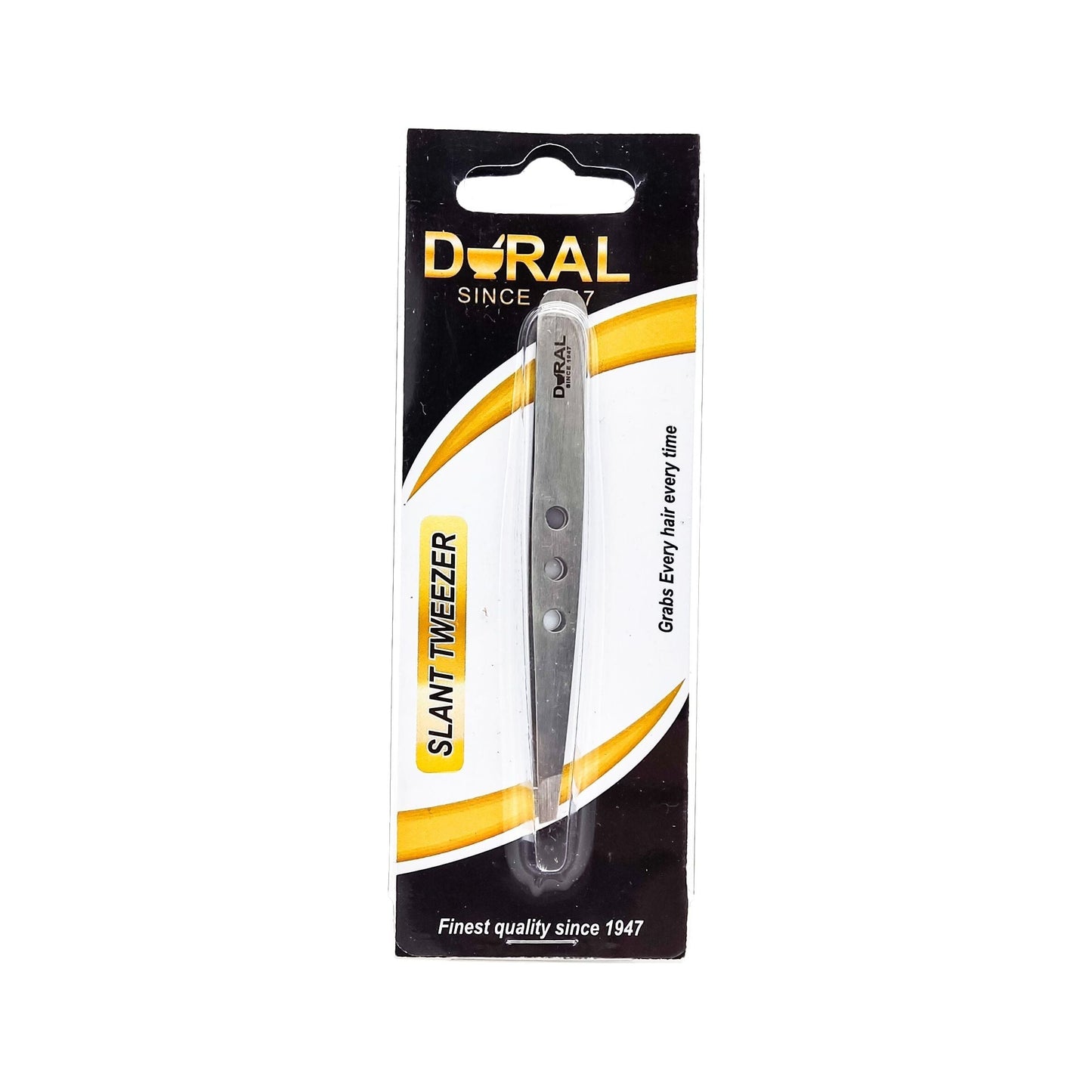 Silver Dural Slant Tweezer Classic by Pasteur Pharmacy with teardrop-shaped tips for precise grooming.