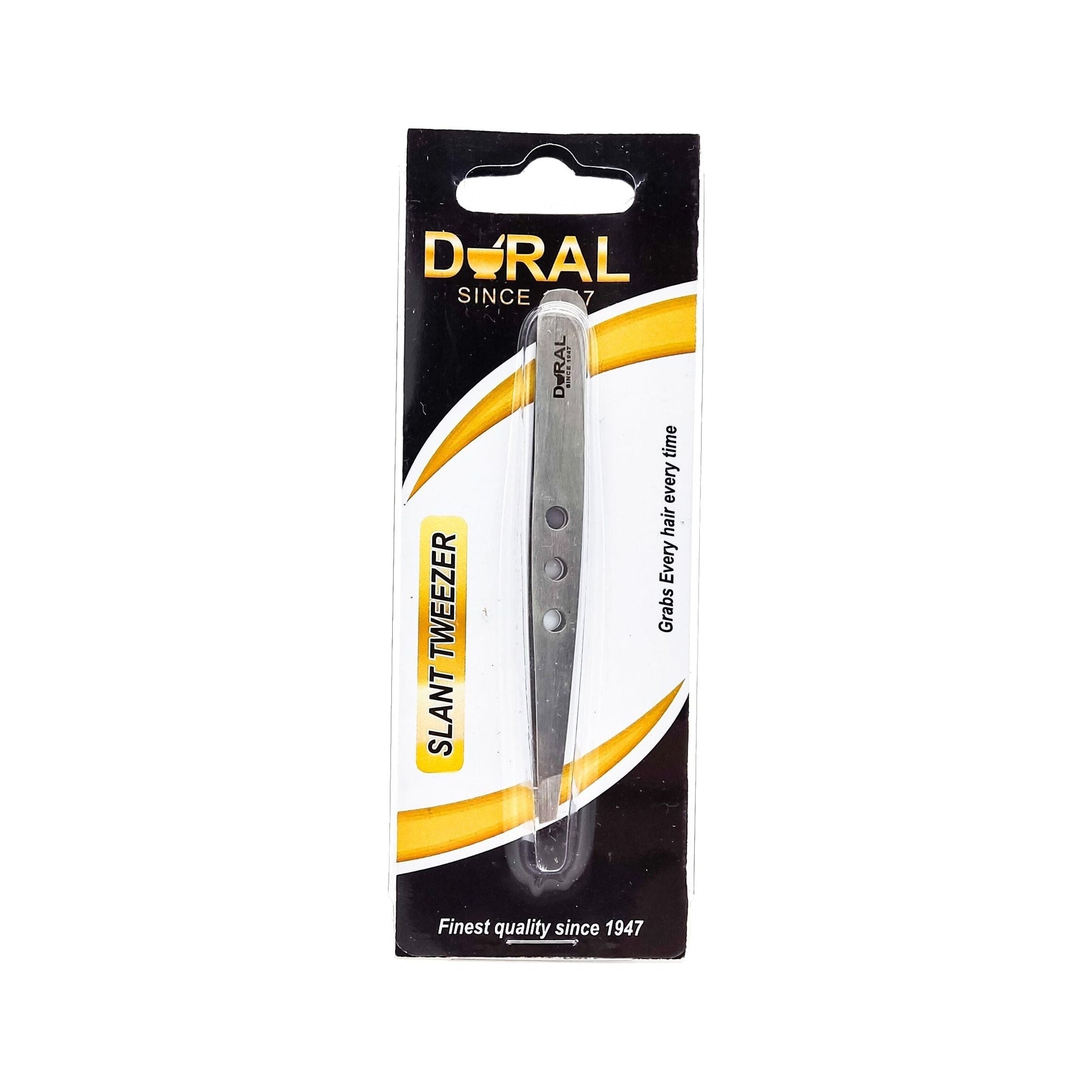 Silver Dural Slant Tweezer Classic by Pasteur Pharmacy with teardrop-shaped tips for precise grooming.
