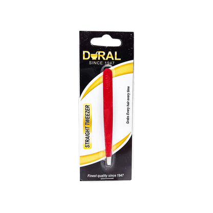 Red Dural straight tweezer by Pasteur Pharmacy featuring precise, durable stainless steel tips for accurate grasping and plucking.