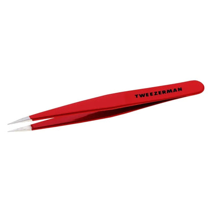 Red Tweezerman Point Tweezer, a precision grooming tool with fine tips for accurate plucking and eyebrow shaping.