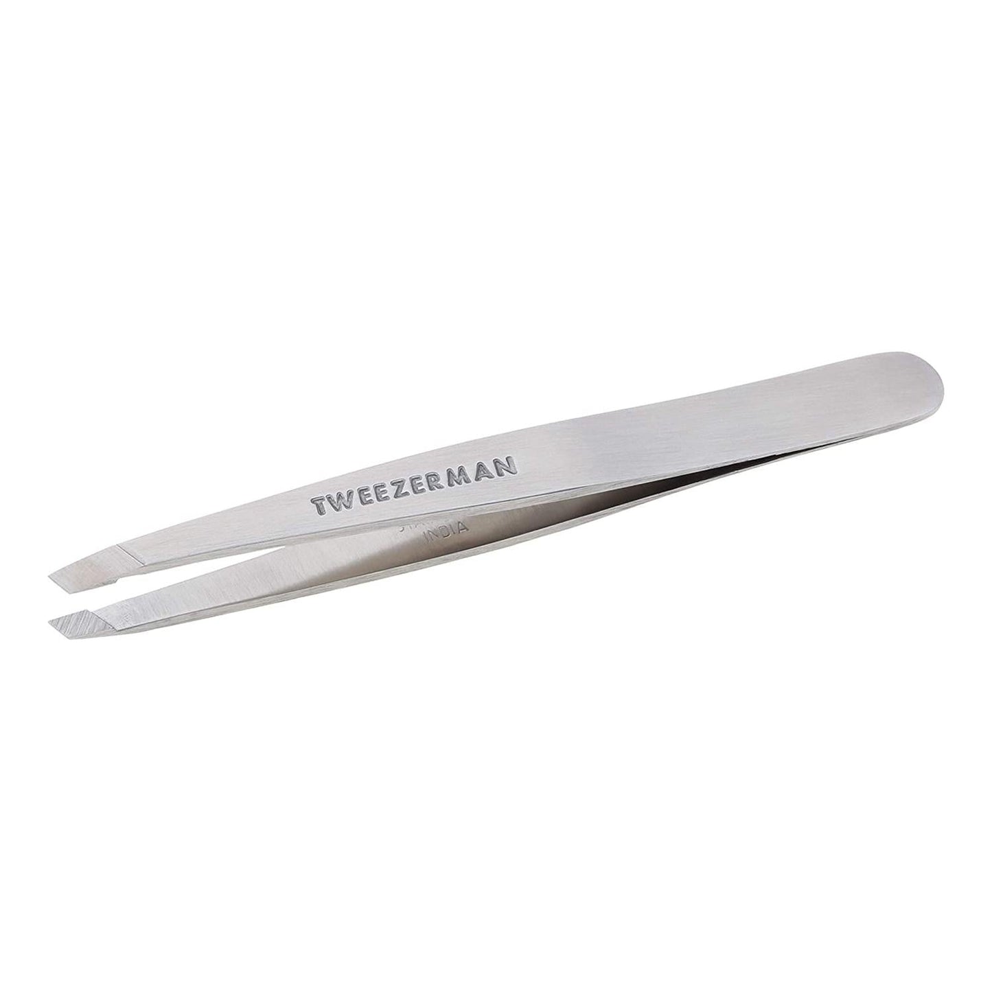 Stainless steel Tweezerman Slant Tweezer Model 1231-R with precise slanted tips for eyebrow grooming and hair removal.