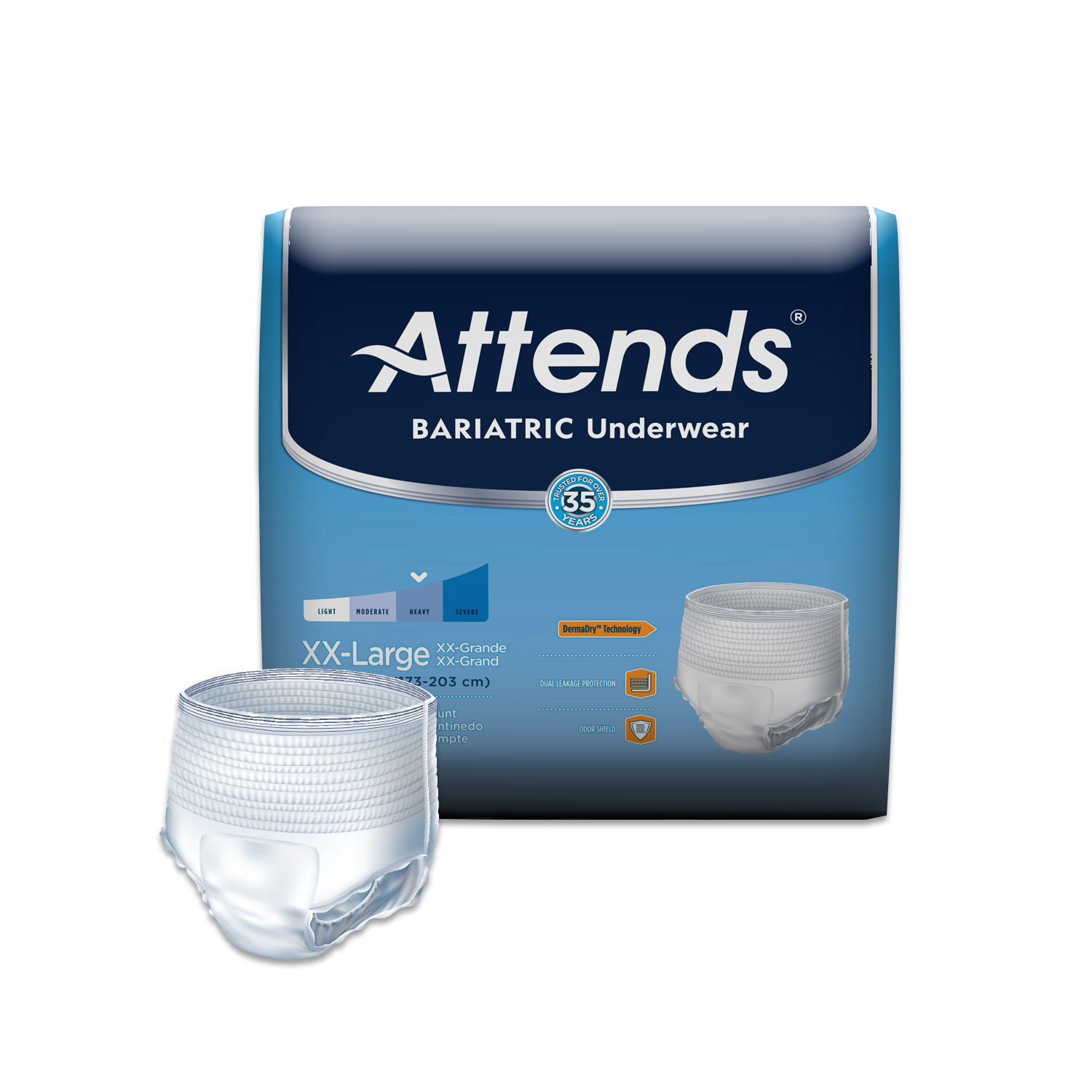 Attends bariatric underwear with heavy absorbency, designed for comfortable, secure fit for individuals with special needs.