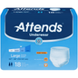 Attends Extra Absorbency Large underwear, white fabric with blue waistband, designed for adult incontinence protection.