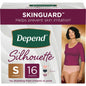 Pink Depend Silhouette incontinence and postpartum underwear for women, maximum absorbency, comfortable fit, displayed on a neutral background.
