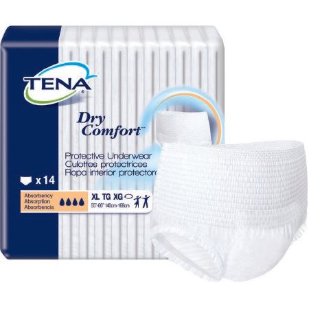 Tena Protective Underwear Dry Comfort XL 4X14, absorbent adult incontinence underwear, displayed in white with waistband and leg openings.