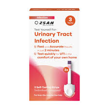 Pasteur Pharmacy 2San Urinalysis Test Kit for UTI detection, CLIA waived, showing packaging with 24 kits and test strips.