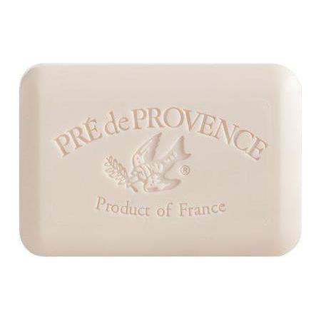 Pre De Provence almond and shea butter vegetable soap from Pasteur Pharmacy, 250g with a creamy, textured soap bar.