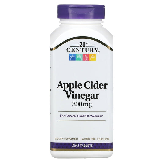 21st Century Apple Cider Vinegar 300 mg tablets for digestive and metabolic support displayed in bottle with label.