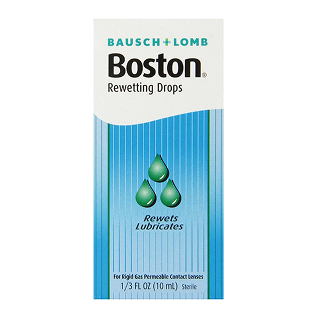 Boston Rewetting Drops for rigid gas permeable contact lenses, Pasteur Pharmacy, 0.33 fl oz, bottle with dropper for lens lubrication.
